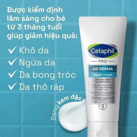 Kem làm dịu và phục hồi dành cho da khô, ngứa Cetaphil Pro AD Derma Repair Cream 226g