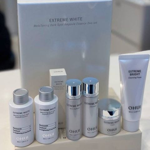 Bộ Tinh Chất Mờ Nám Trắng Da OHUI Extreme White Melatoning Dark Spot Ampoule Essence Duo Set Hàng Nội Địa