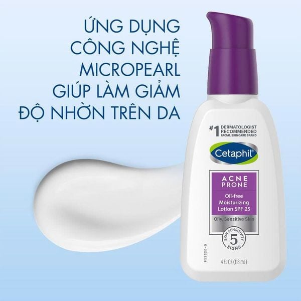 Sữa dưỡng ẩm cho da dầu mụn nhạy cảm Cetaphil Pro Acne Prone Oil-free Moisturizing Lotion SPF 25 118ml