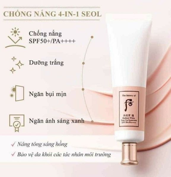 Set Kem Chống Nắng Dưỡng Trắng Whoo Gongjinhyang Seol Radiant White Tone Up Sunscreen SPF50+/PA++++