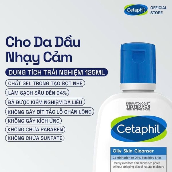 Sữa rửa mặt sạch sâu dịu lành cho da dầu, da hỗn hợp thiên dầu nhạy cảm Cetaphil Oily Skin Cleanser