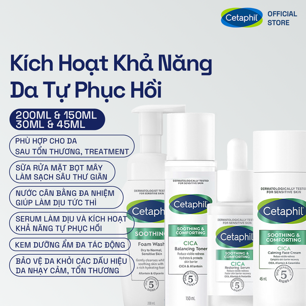 Sữa rửa mặt dạng bọt siêu mềm mịn giúp làm dịu tức thì & cấp ẩm tối ưu cho da nhạy cảm Cetaphil Soothing Foam Wash 200ML