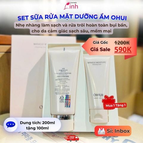 Set Sữa Rửa Mặt Dưỡng Ẩm Ohui Miracle Moisture Cleansing Foam 200ml + 100ml