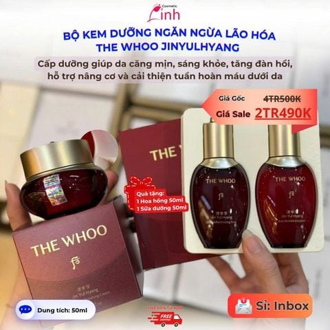 Bộ Kem Dưỡng Da Ngăn Ngừa Lão Hóa The Whoo Jinyulhyang Anti-Wrinkle Enriching Cream Tặng Kèm Hoa Hồng Và Sữa Dưỡng