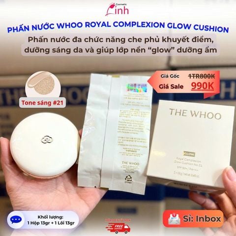Phấn Nước Che Phủ Khuyết Điểm Và Dưỡng Sáng Da WHOO ROYAL COMPLEXION GLOW CUSHION SPF50+/PA+++