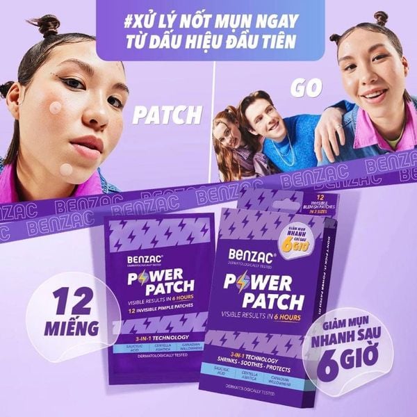 Miếng dán mụn 3 trong 1 BENZAC Power Patch x 12 miếng với Salicylic Acid
