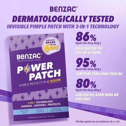 Miếng dán mụn 3 trong 1 BENZAC Power Patch x 12 miếng với Salicylic Acid