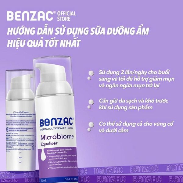 Sữa dưỡng ẩm giúp cân bằng hệ vi sinh cho da dầu mụn BENZAC Microbiome Equalizer 50ml