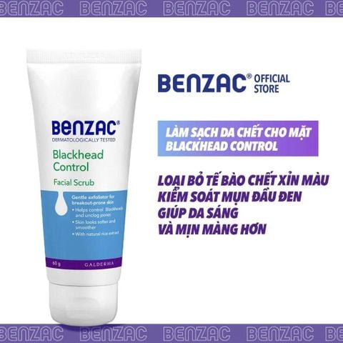 Tẩy tế bào chết giúp làm sạch mụn đầu đen cho da dầu mụn BENZAC Blackhead Control Scrub 60G