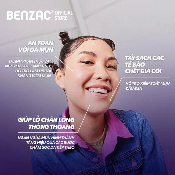 Tẩy tế bào chết giúp làm sạch mụn đầu đen cho da dầu mụn BENZAC Blackhead Control Scrub 60G