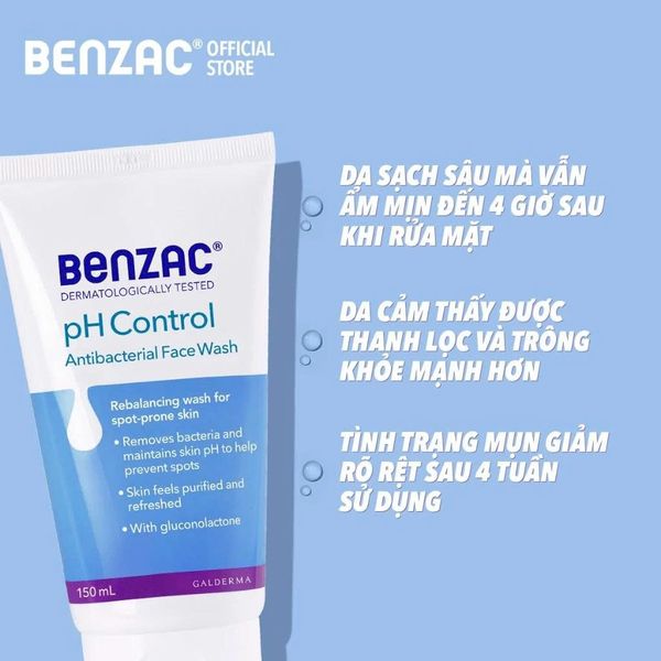Sữa rửa mặt giúp diệt khuẩn & cân bằng pH cho da mụn BENZAC pH Control Antibacterial Wash 150ml