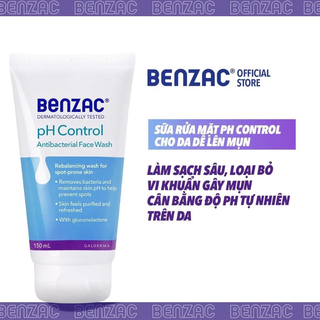 Sữa rửa mặt giúp diệt khuẩn & cân bằng pH cho da mụn BENZAC pH Control Antibacterial Wash 150ml