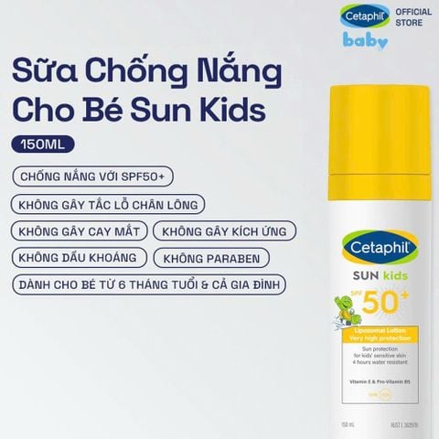 Sữa chống nắng dịu lành cho làn da nhạy cảm của bé từ 6 tháng tuổi CETAPHIL BABY SUN KIDS 150ML