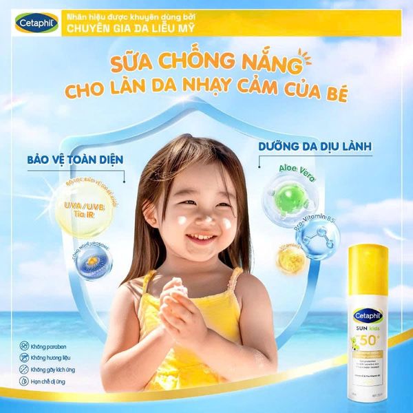 Sữa chống nắng dịu lành cho làn da nhạy cảm của bé từ 6 tháng tuổi CETAPHIL BABY SUN KIDS 150ML
