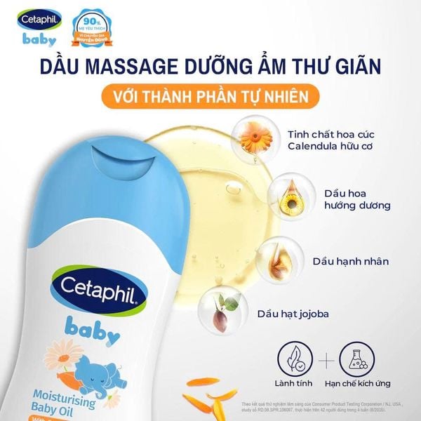 Dầu massage dưỡng ẩm làm dịu da bé với hoa cúc Calendula Hữu Cơ Cetaphil Baby Moisturising Baby Oil 200ml