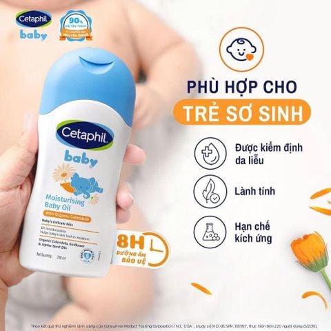 Dầu massage dưỡng ẩm làm dịu da bé với hoa cúc Calendula Hữu Cơ Cetaphil Baby Moisturising Baby Oil 200ml