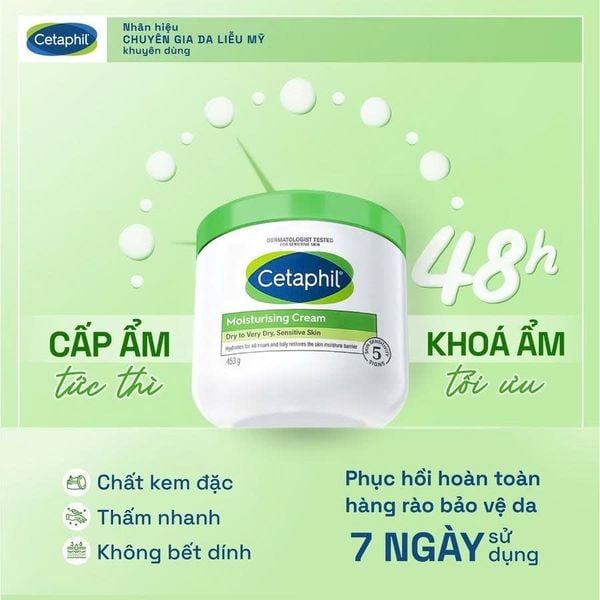 Kem dưỡng ẩm dành cho da khô đến rất khô và kể cả da nhạy cảm Cetaphil Moisturising Cream