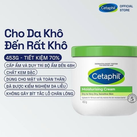 Kem dưỡng ẩm dành cho da khô đến rất khô và kể cả da nhạy cảm Cetaphil Moisturising Cream