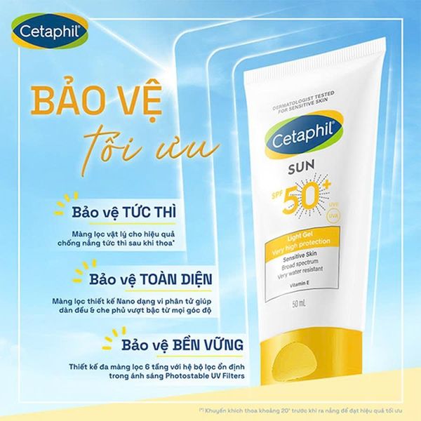 Gel chống nắng vật lý phổ rộng cho da khô nhạy cảm Cetaphil Sun SPF50+ Light Gel 50ml