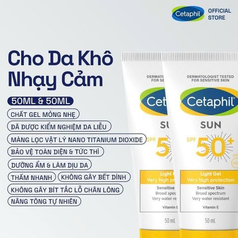 Gel chống nắng vật lý phổ rộng Cetaphil Sun SPF50+ Light Gel 50ml