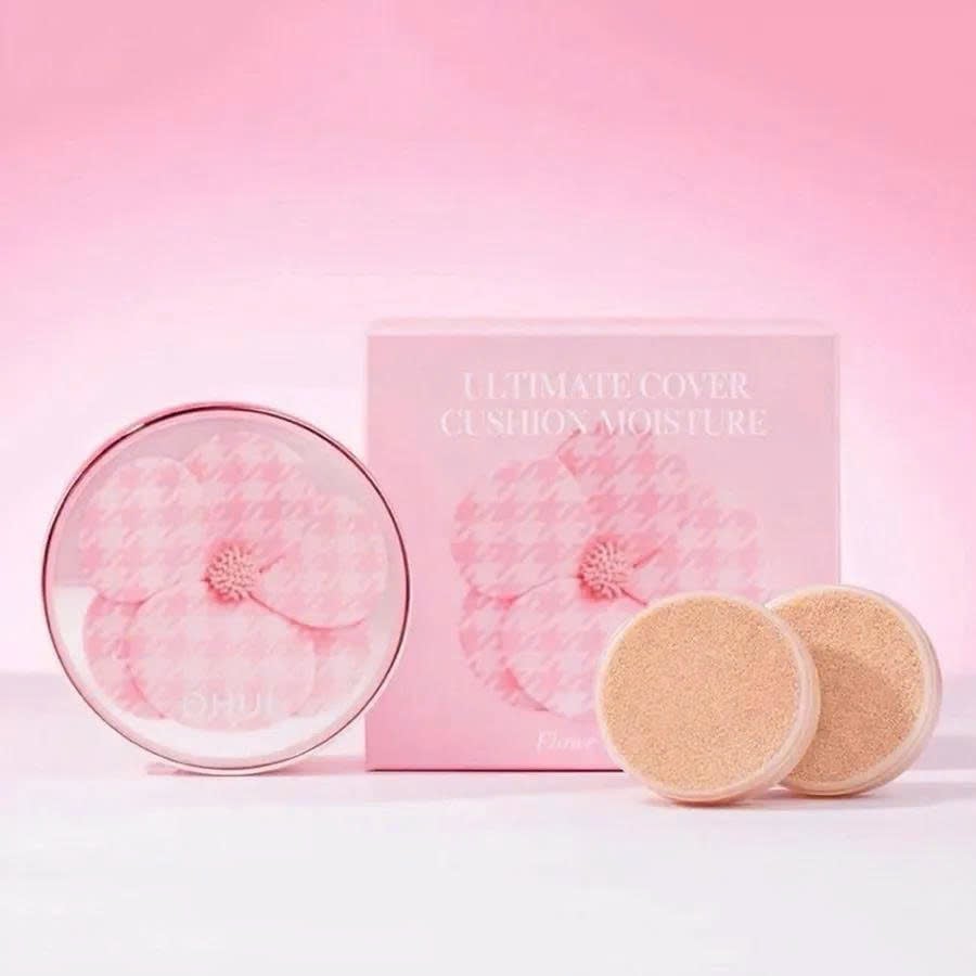 Phấn Nước Dưỡng Ẩm Ohui Ultimate Cover Cushion Moisture Flower Edition Set (tặng kèm 2 lõi)