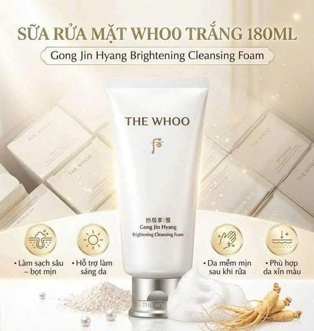 Sữa Rửa Mặt Dưỡng Trắng The Whoo Gongjinhyang Seol Brightening Cleansing Foam 180ml + 40ml
