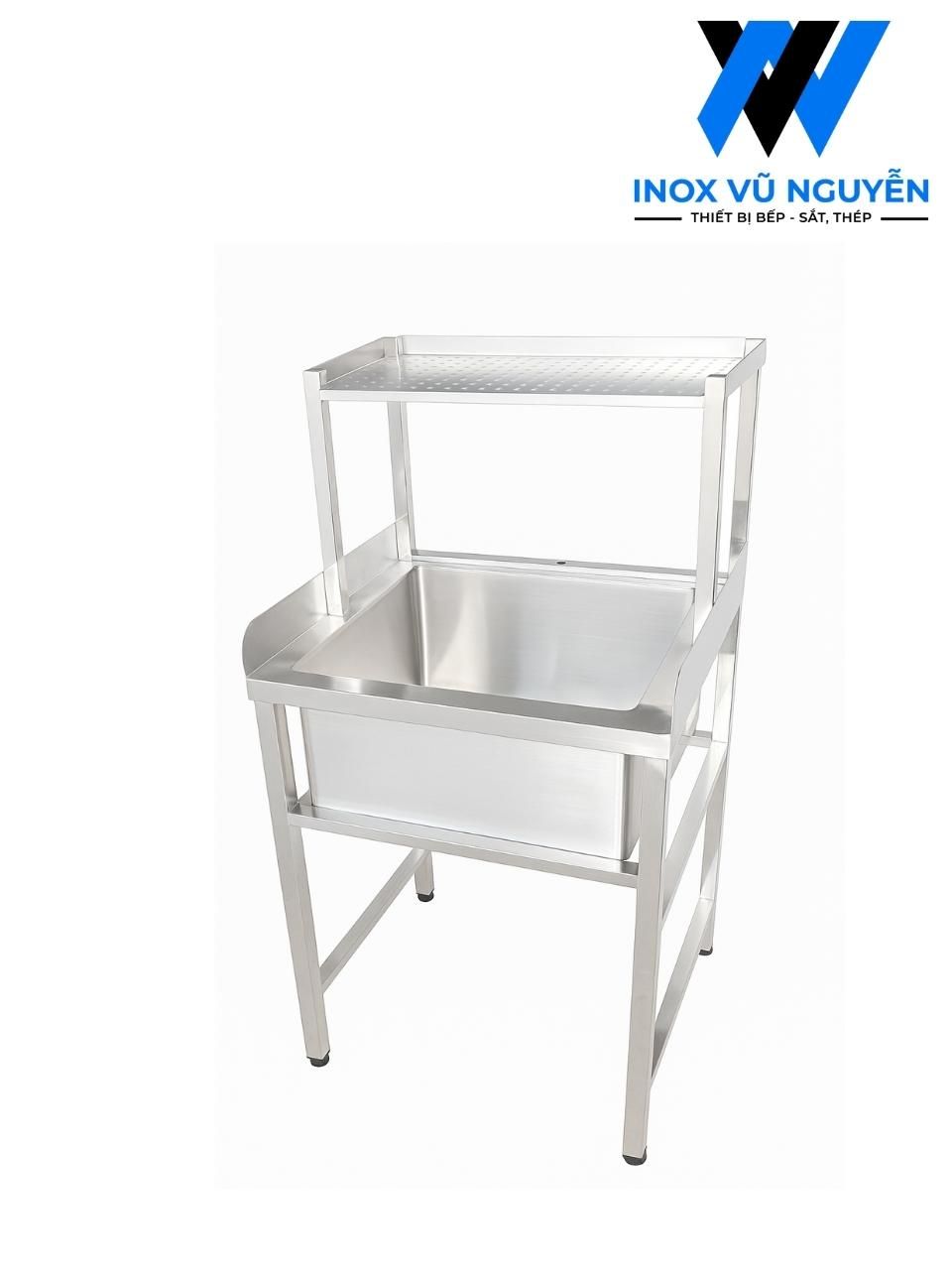  Chậu Rửa Công Nghiệp 1 Hộc Kèm Kệ Trên - Inox 304 Cao Cấp, Bền Bỉ 