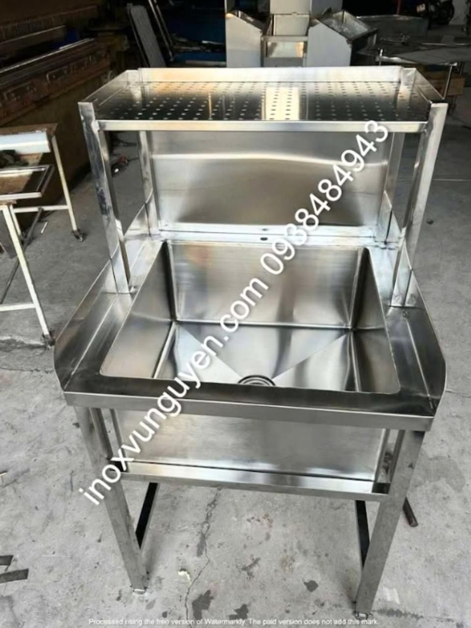  Chậu Rửa Công Nghiệp 1 Hộc Kèm Kệ Trên - Inox 304 Cao Cấp, Bền Bỉ 