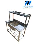  Chậu Rửa Inox Công Nghiệp 1 Hộc Kèm Bàn & Kệ Đa Năng 
