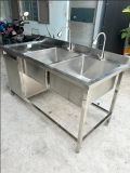  Chậu Rửa Inox Công Nghiệp 2 Hộc Kèm Tủ & Bàn Thao Tác 