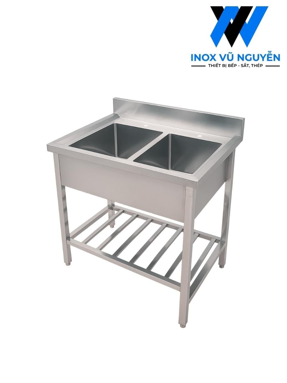 Chậu Rửa Inox Công Nghiệp 2 Hộc Kèm Giá Dưới 