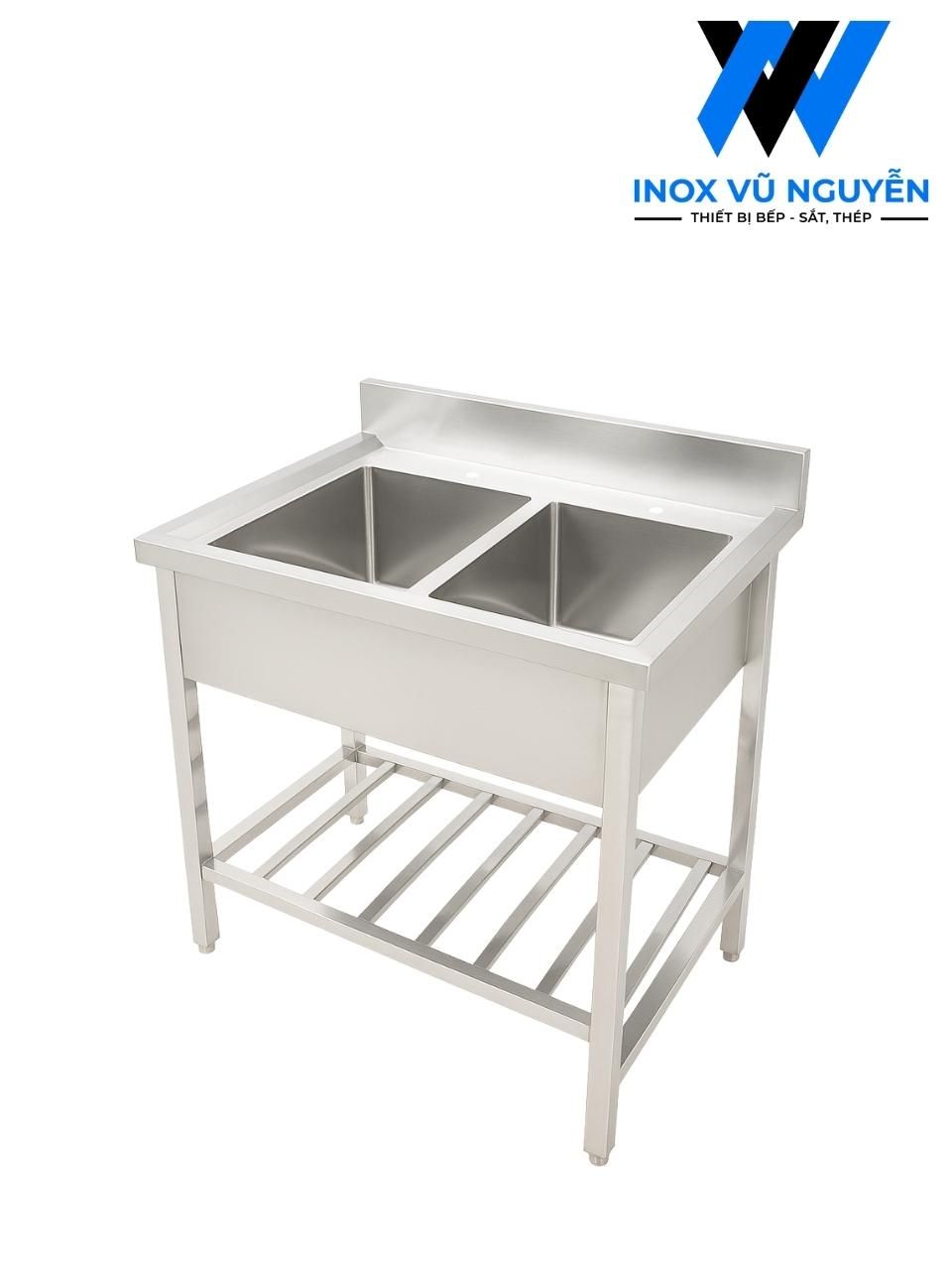  Chậu Rửa Inox Công Nghiệp 2 Hộc Kèm Giá Dưới 