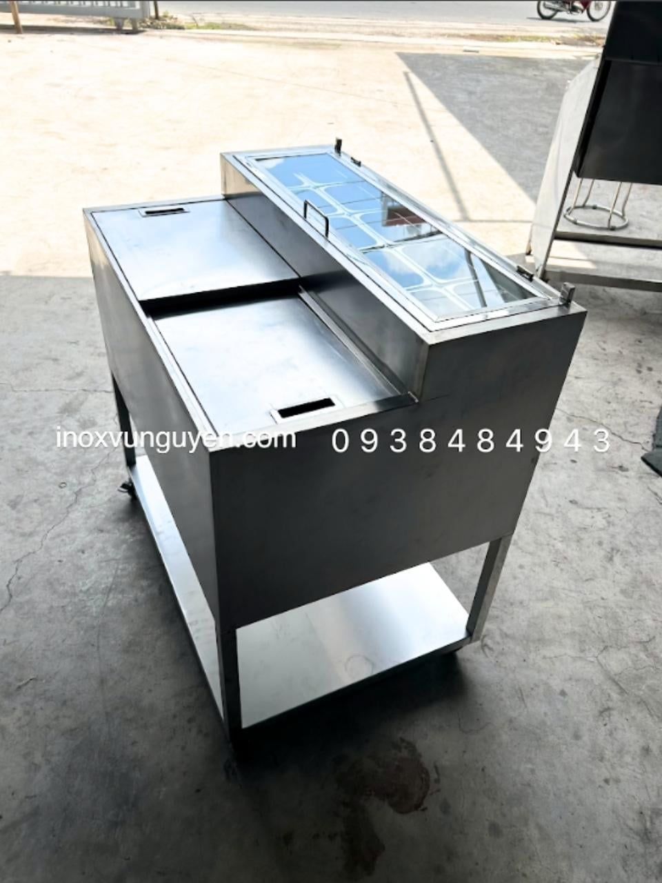  Quầy Giữ Lạnh Topping Trà Sữa Inox 10 Khay 1/9 | Quầy Pha Chế Có Thùng Đá | Thiết Bị Inox Quán Trà Sữa 