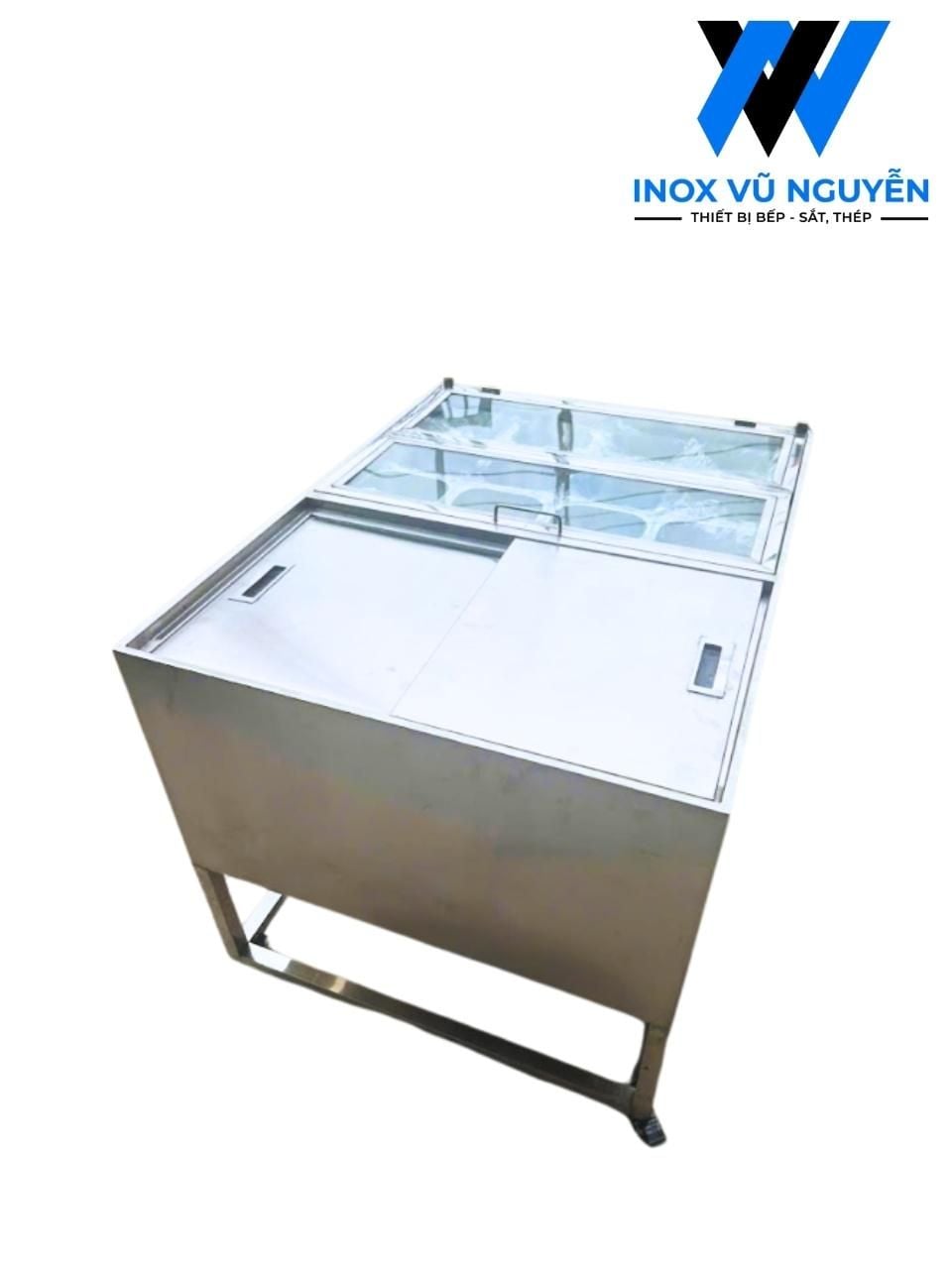  Quầy Giữ Lạnh Topping Inox 12 Khay Kèm Thùng Đá 