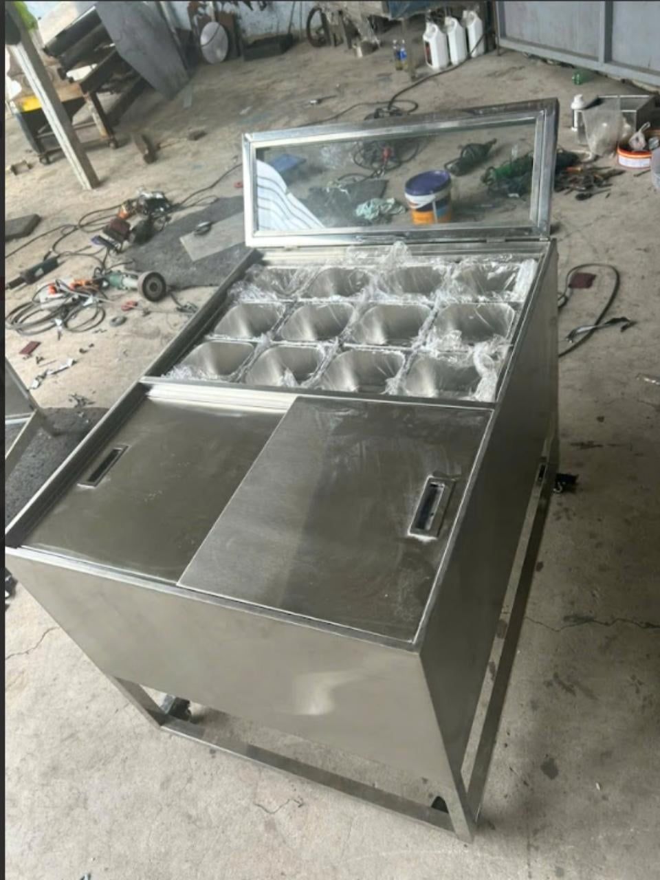  Quầy Giữ Lạnh Topping Inox 12 Khay Kèm Thùng Đá 
