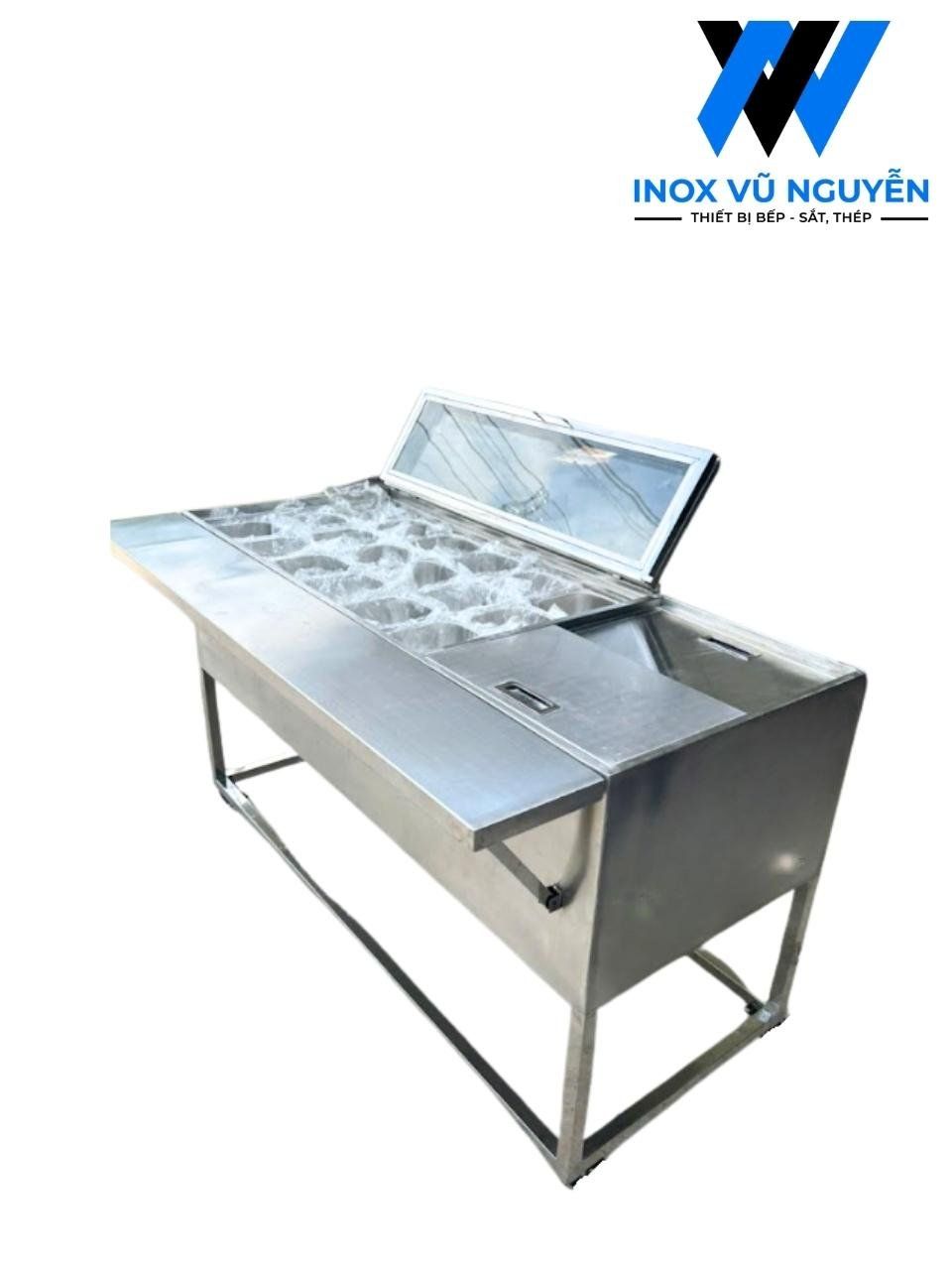  Quầy Giữ Lạnh Topping 18 Khay Inox Có Bàn Gấp Gọn – Mẫu Mới Tối Ưu Cho Quán Trà Sữa 