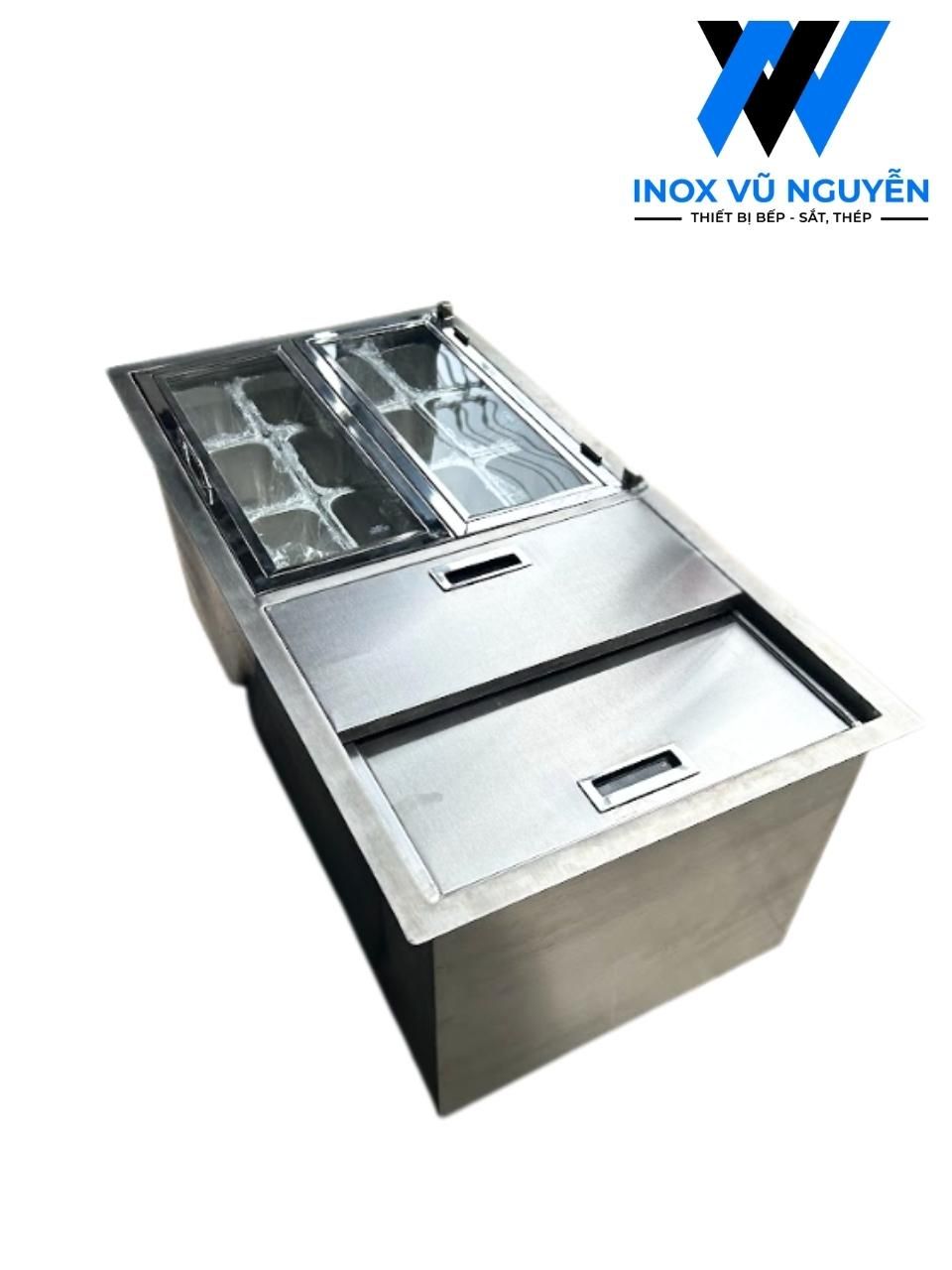  Quầy Giữ Lạnh Topping 12 Khay Kèm Thùng Đá Đặt Âm 