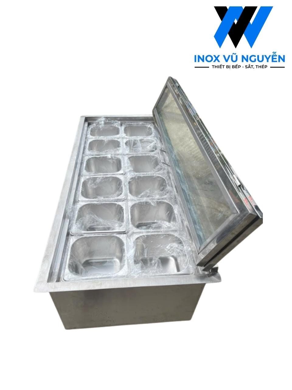  Quầy Giữ Lạnh Topping Inox 304 Cách Nhiệt 12 Khay 1.5L 