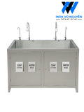  Chậu Rửa Tay Sát Khuẩn 2 Vòi Inox, Cảm Ứng Nước, Gối Nhấn Xà Phòng và Nước 