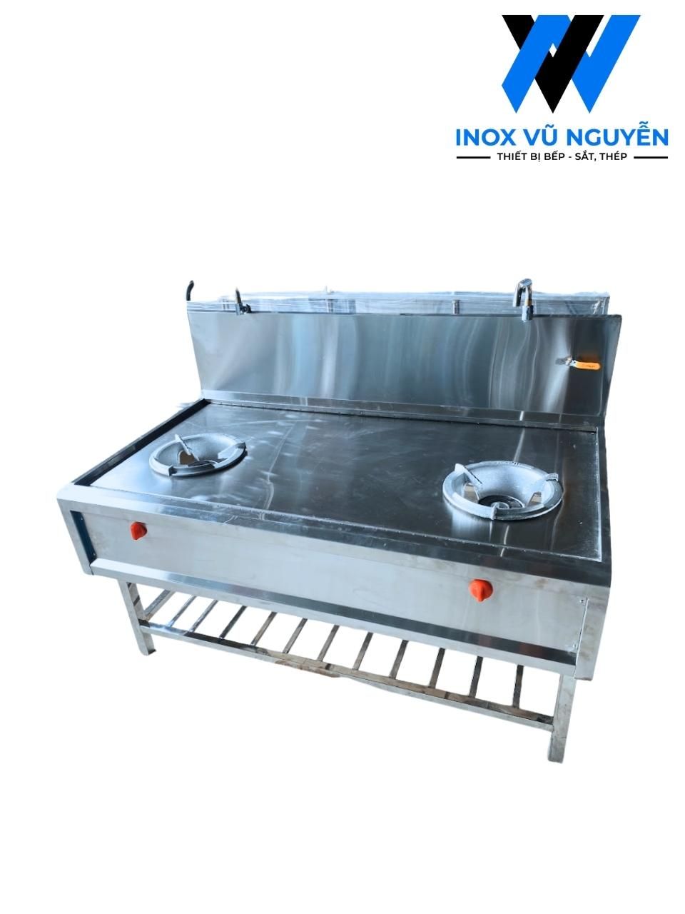  Bếp Á Công Nghiệp 2 Họng Inox Tích Hợp 2 Vòi Nước & Khe Thoát Nước 