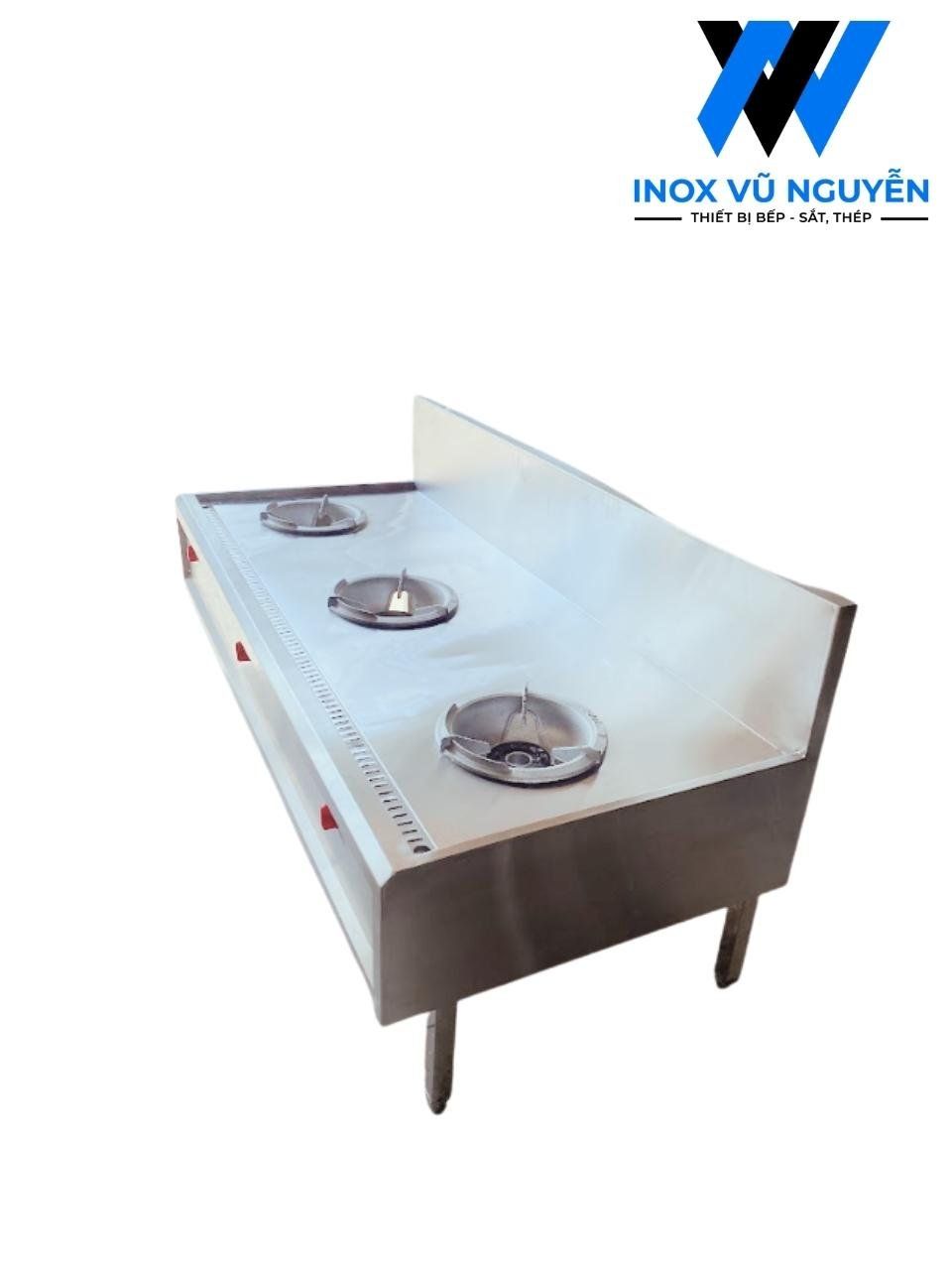 Bếp Khè Công Nghiệp 3 Họng Inox Có Rãnh Thoát Nước | Bếp Á 3 Họng Năng Suất Cao 