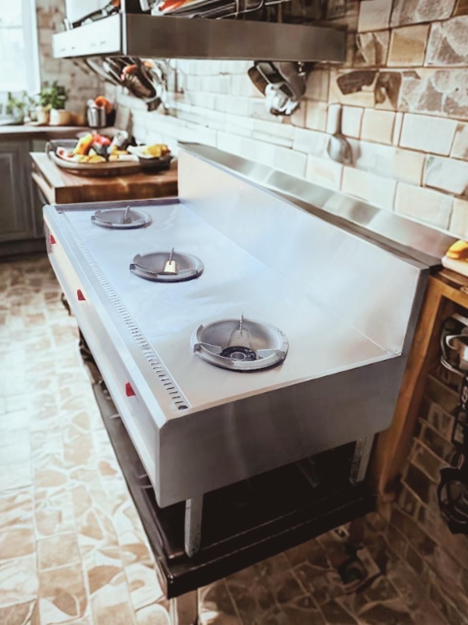  Bếp Khè Công Nghiệp 3 Họng Inox Có Rãnh Thoát Nước | Bếp Á 3 Họng Năng Suất Cao 