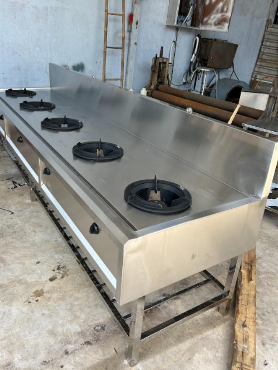  Bếp Khè Công Nghiệp 5 Họng Inox Có Vòi & Rãnh Thoát Nước | Bếp Á 5 Họng Giá Dưới Cao Cấp 