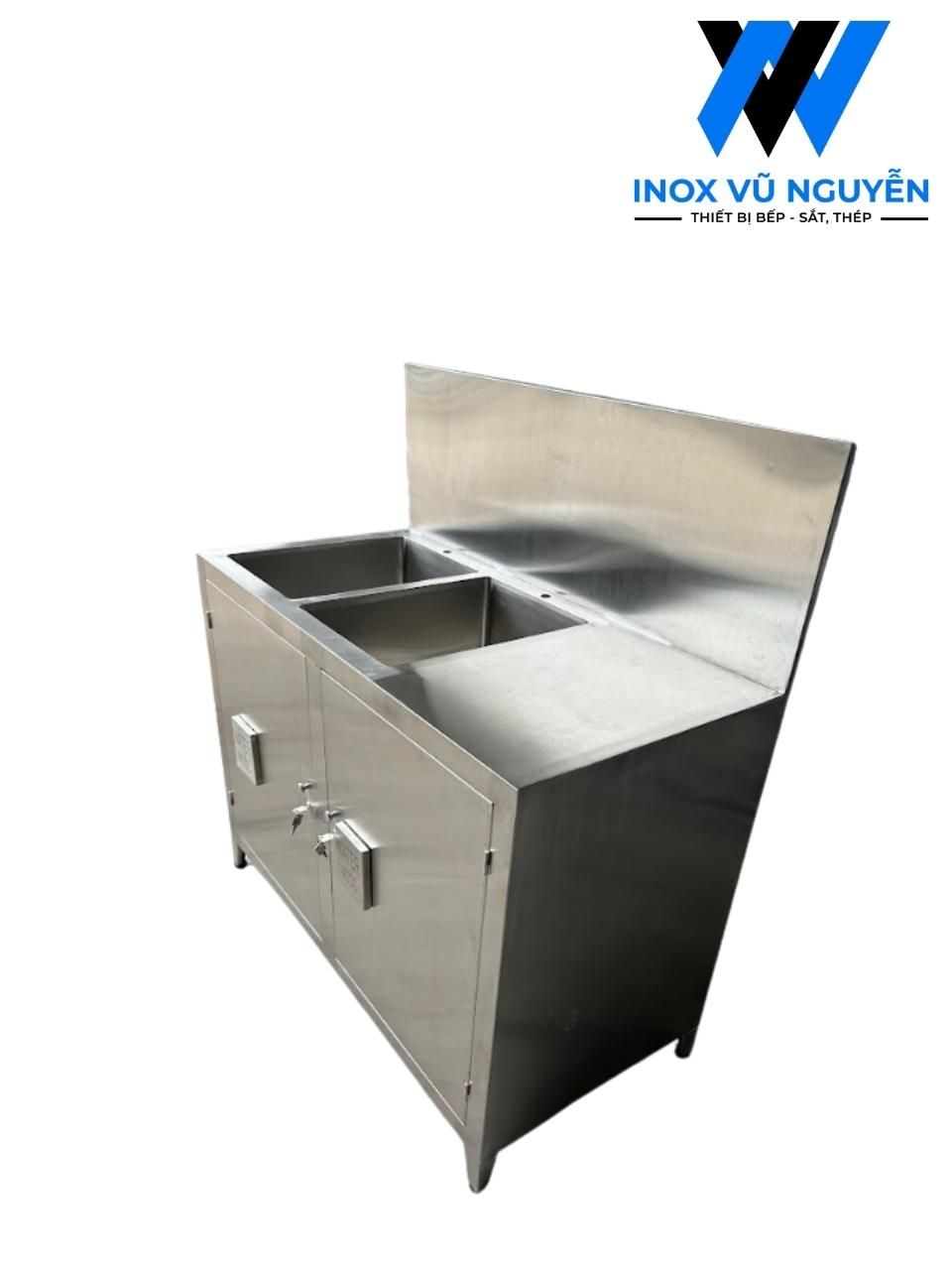  Bồn Rửa Ngâm Dụng Cụ Y Tế 2 Hộc Inox Tích Hợp Gối Nhấn Nước | Bàn Thao Tác 1300 mm 