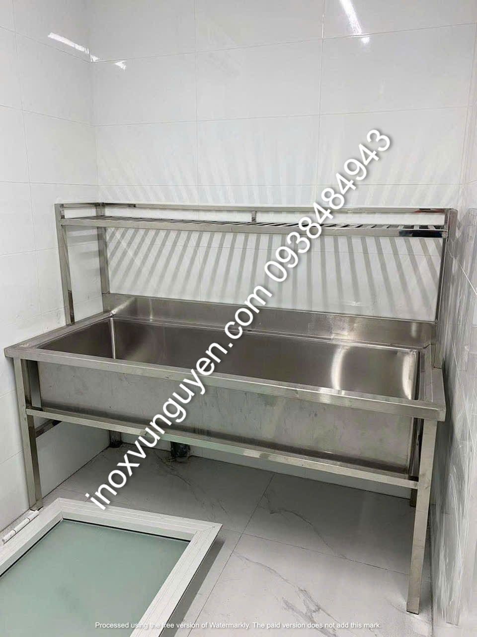  Chậu Rửa Inox Công Nghiệp Dài 1m5 Kèm Kệ Đa Năng 