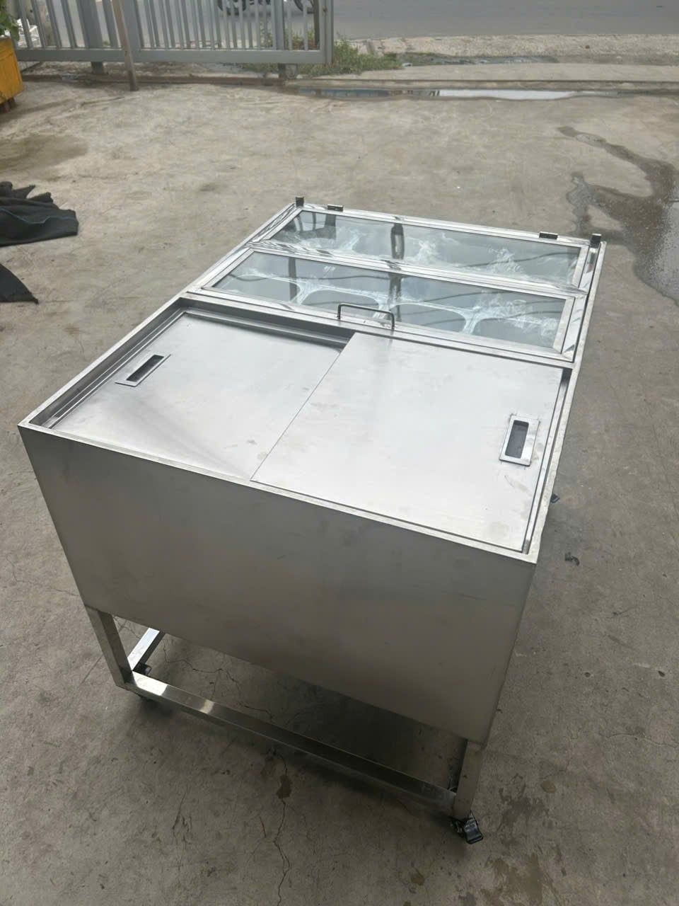  Quầy Giữ Lạnh Topping Inox 12 Khay Kèm Thùng Đá 