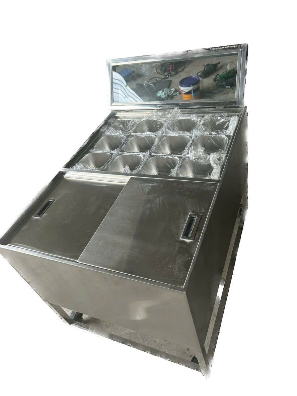  Quầy Giữ Lạnh Topping Inox 12 Khay Kèm Thùng Đá 