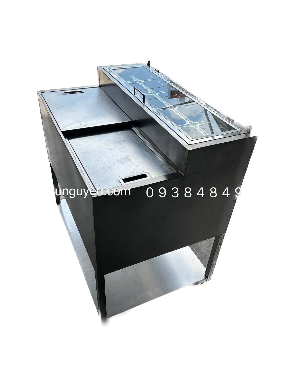  Quầy Giữ Lạnh Topping Trà Sữa Inox 10 Khay 1/9 | Quầy Pha Chế Có Thùng Đá | Thiết Bị Inox Quán Trà Sữa 