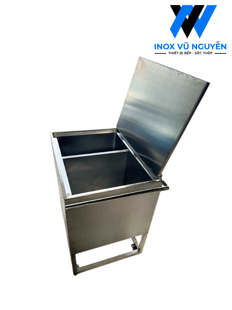  Thùng Đá Inox 3 Lớp Nắp Bật có Tay Đẩy 2 Ngăn 