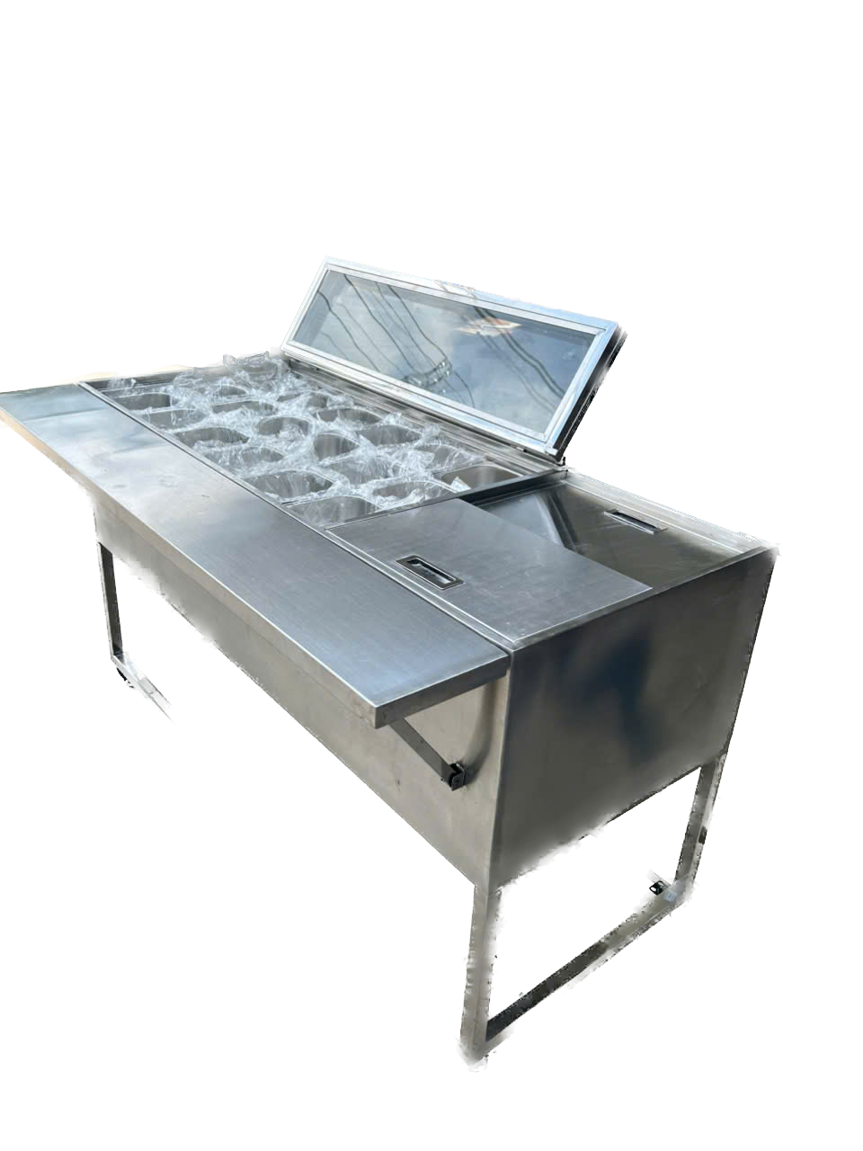  Quầy Giữ Lạnh Topping 18 Khay Inox Có Bàn Gấp Gọn – Mẫu Mới Tối Ưu Cho Quán Trà Sữa 